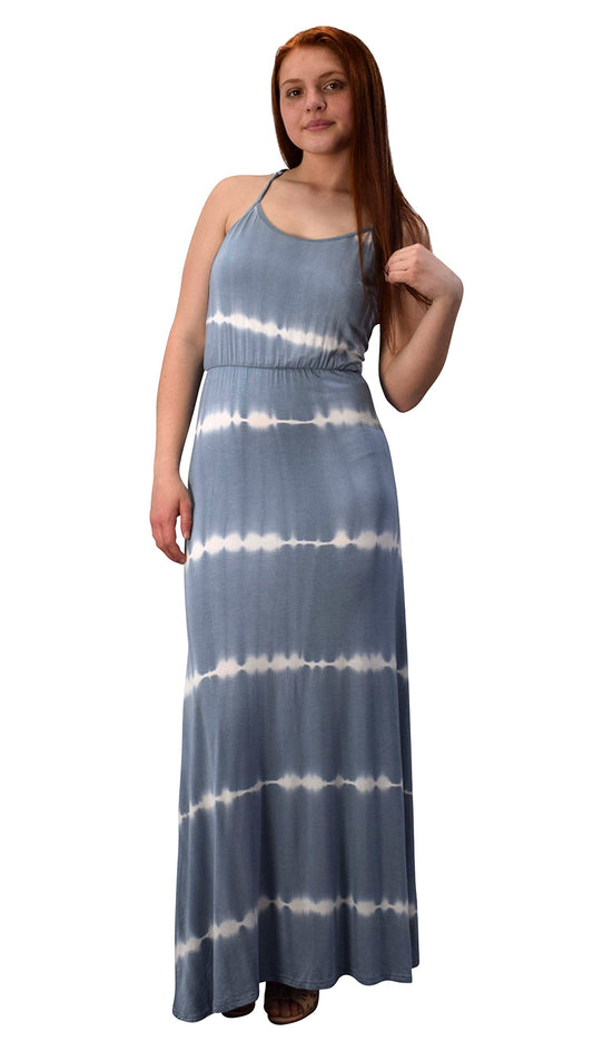 Wholesale Bulk Lot: Grey Tie Dye Spaghetti Strap Scoop Neck Maxi Dress Medium