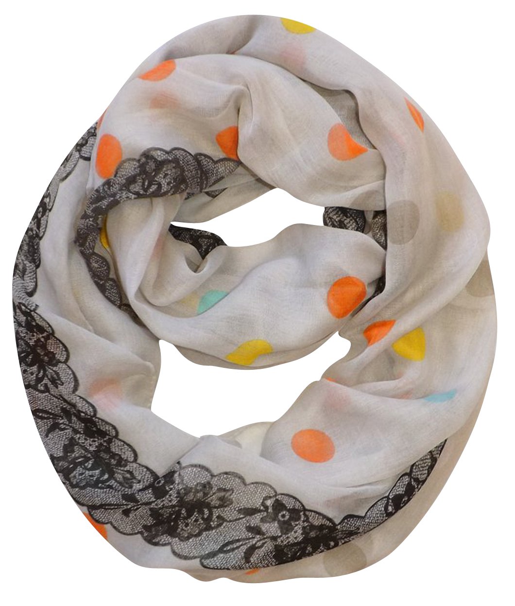 Wholesale Bulk Lot: Polka Dot and Floral Graphic Print Infinity Loop Scarf Ivory Reseller Pack