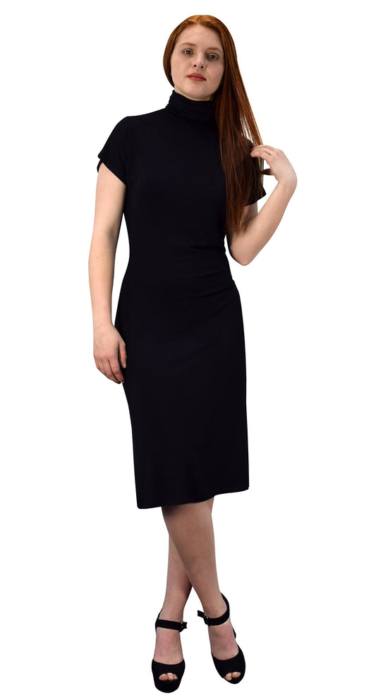 Wholesale Bulk Lot: Turtle Neck Short Sleeve Midi Dress Black Medium