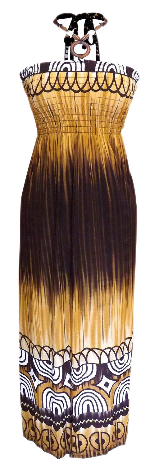 Wholesale Bulk Lot: Tie Dye Halter Vacation Maxi Dress Brown Gold Large