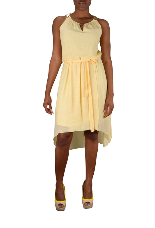 Wholesale Lot: Womens Hi Low Gold Embellished Yellow Tank Dress, Medium Size