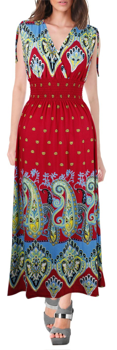 Wholesale Bulk Lot: Exotic Tahiti Border Print Maxi Dress Red Turquoise Large Reseller