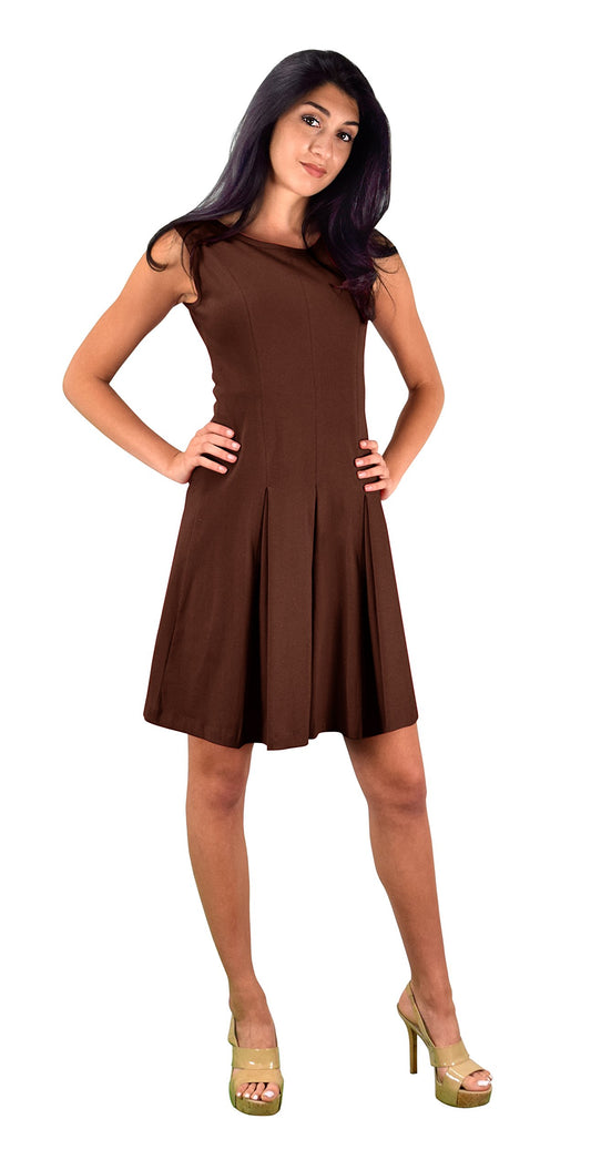 Wholesale Bulk Lot: Women's Casual Cotton Pleated Sleeveless Skater Dress Brown XL