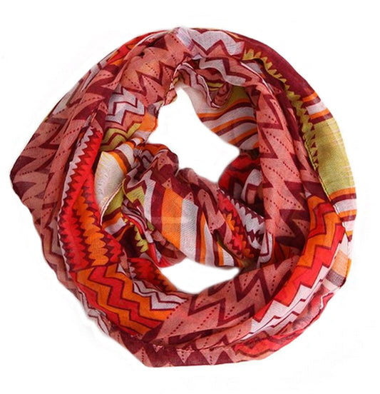 Wholesale Bulk Lot: Lightweight Two Tone Chevron Infinity Scarf in Coral for Resellers