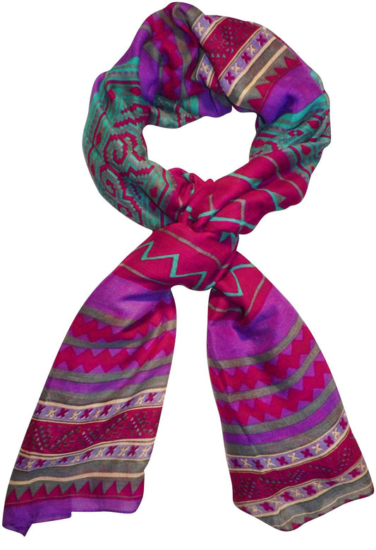 Wholesale Bulk Lot: Vibrant Aztec Tribal Print Lightweight Shawl Wrap Scarf Purple Teal Reseller Pack