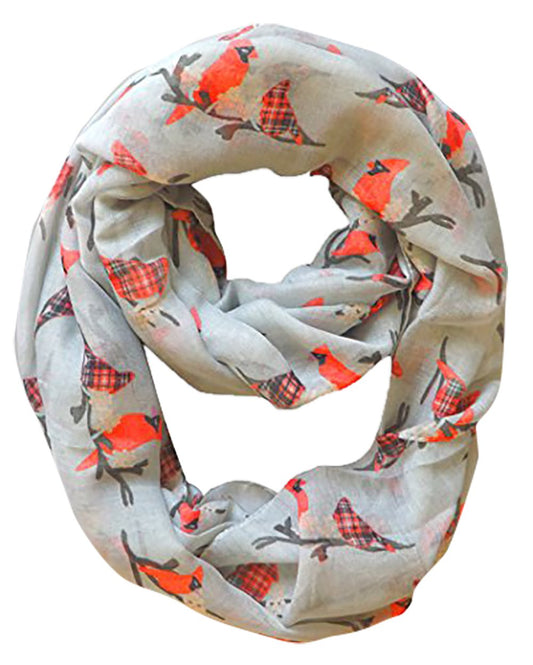 Wholesale Bulk Lot: Vintage Grey Two Tone Bird Print Infinity Loop Scarf Reseller Pack