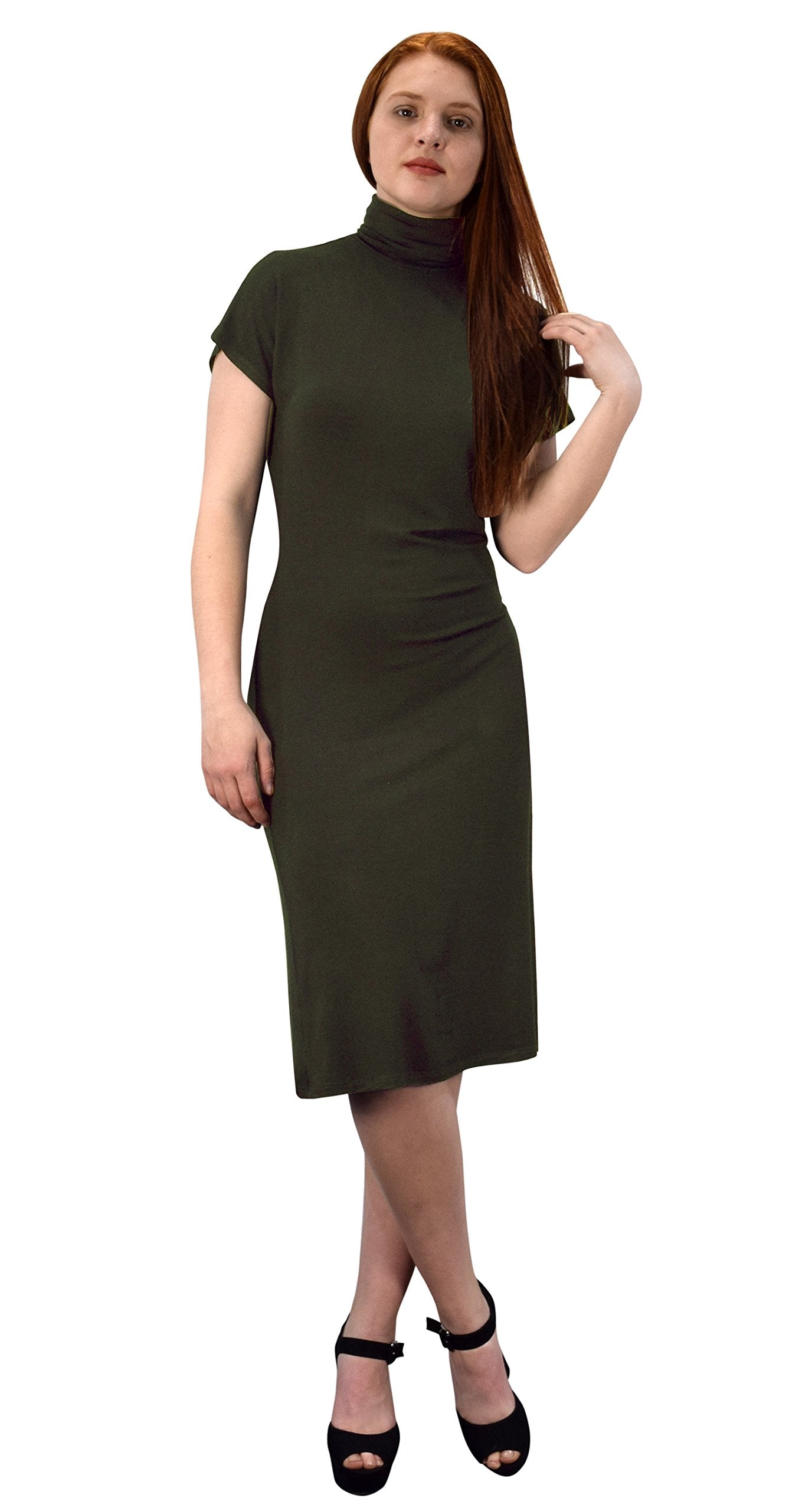 Wholesale Bulk Lot: Turtle Neck Short Sleeve Midi Dress Olive Size Small