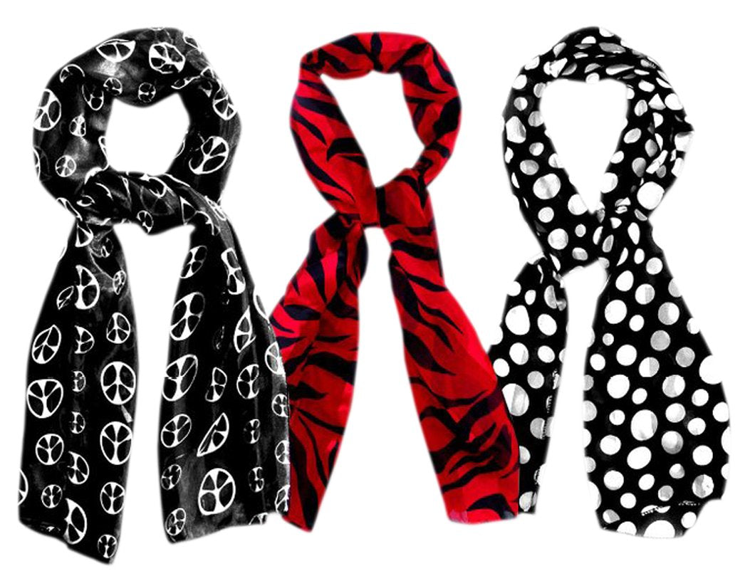 Wholesale Bulk Lot: 3 Pack Silk Feel Vintage Neck Scarf Retro Tie Black and Red for Resellers
