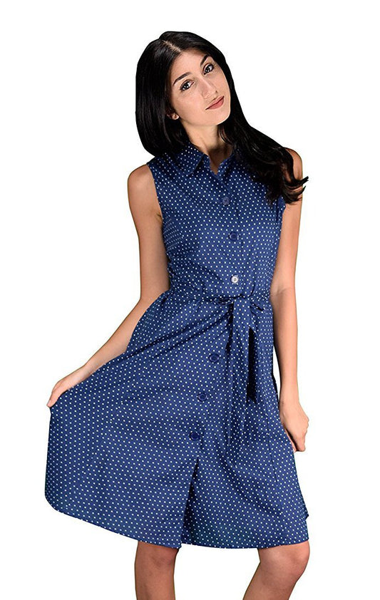 Wholesale Bulk Lot: Women's Retro Button Up Party Shift Dress with Belt Navy