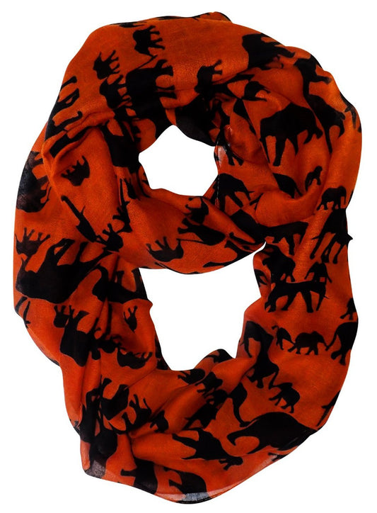 Wholesale Bulk Lot: Artsy Elephant Print Animal Infinity Loop Scarf Burnt Orange Reseller Pack