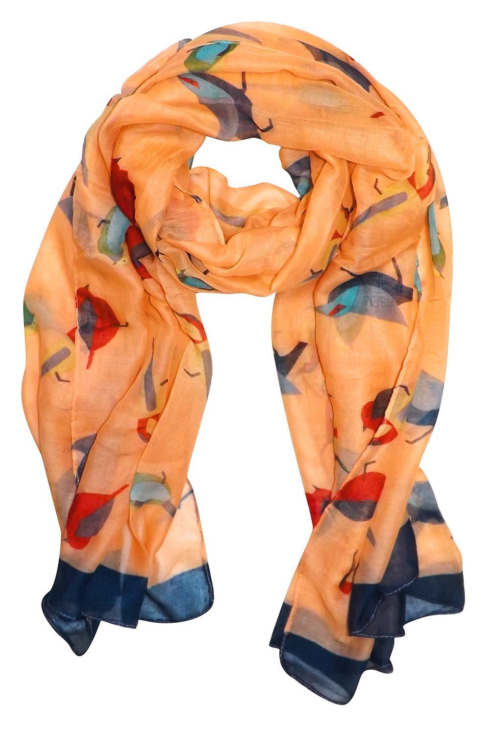 Wholesale Bulk Lot: Cute Vintage Finch Bird Print Graphic Lightweight Tangerine Scarf for Resellers