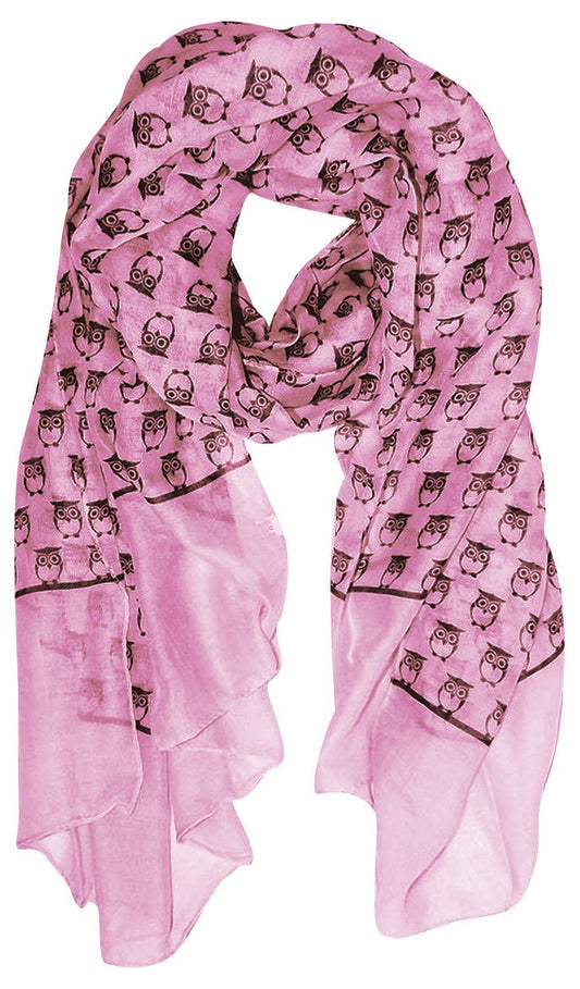 Wholesale Bulk Lot: Lightweight Soft Animal Owl Print Pink Scarf Shawl for Resellers