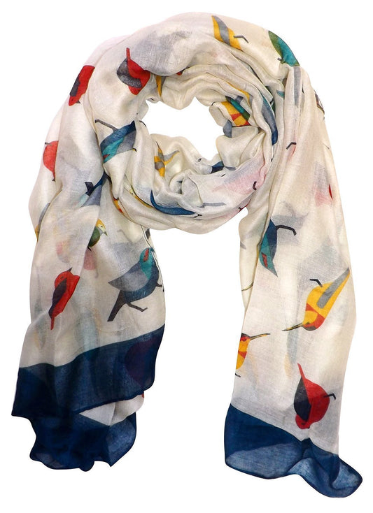 Wholesale Bulk Lot: Vintage Finch Bird Print Lightweight Cream Graphic Scarf for Resellers