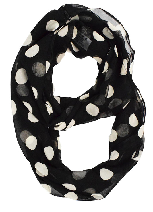 Wholesale Bulk Lot: Sheer Polka Dot Infinity Loop Scarf Black Beige Large Reseller Pack