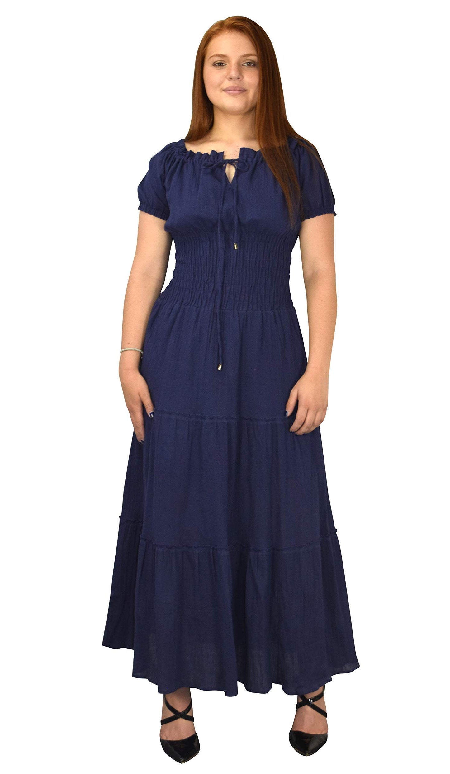 Wholesale Bulk Lot: Navy Renaissance Boho Smocked Waist Tiered Maxi Dress Large