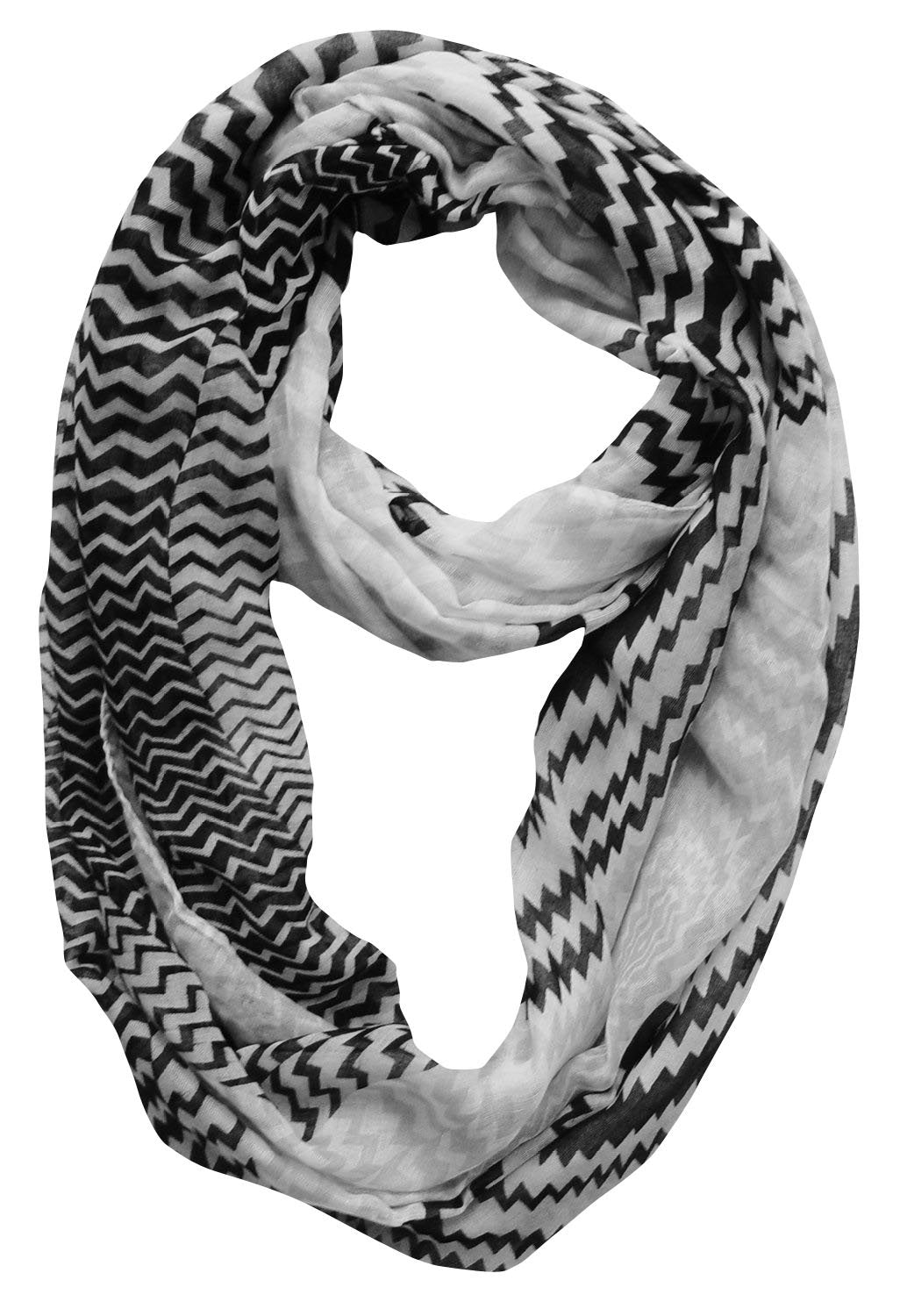 Wholesale Bulk Lot: Modern Swirl Zig Zag Chevron Tri Color Infinity Loop Scarf Black White Reseller