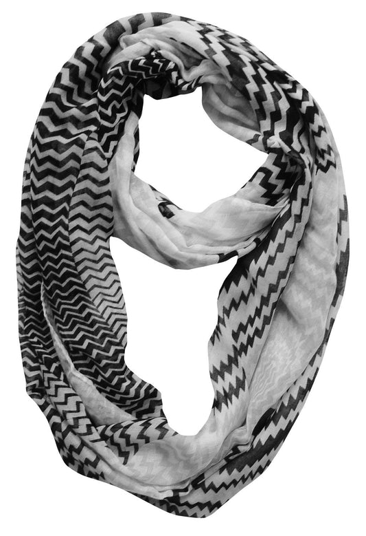 Wholesale Bulk Lot: Modern Swirl Zig Zag Chevron Tri Color Infinity Loop Scarf Black White Reseller