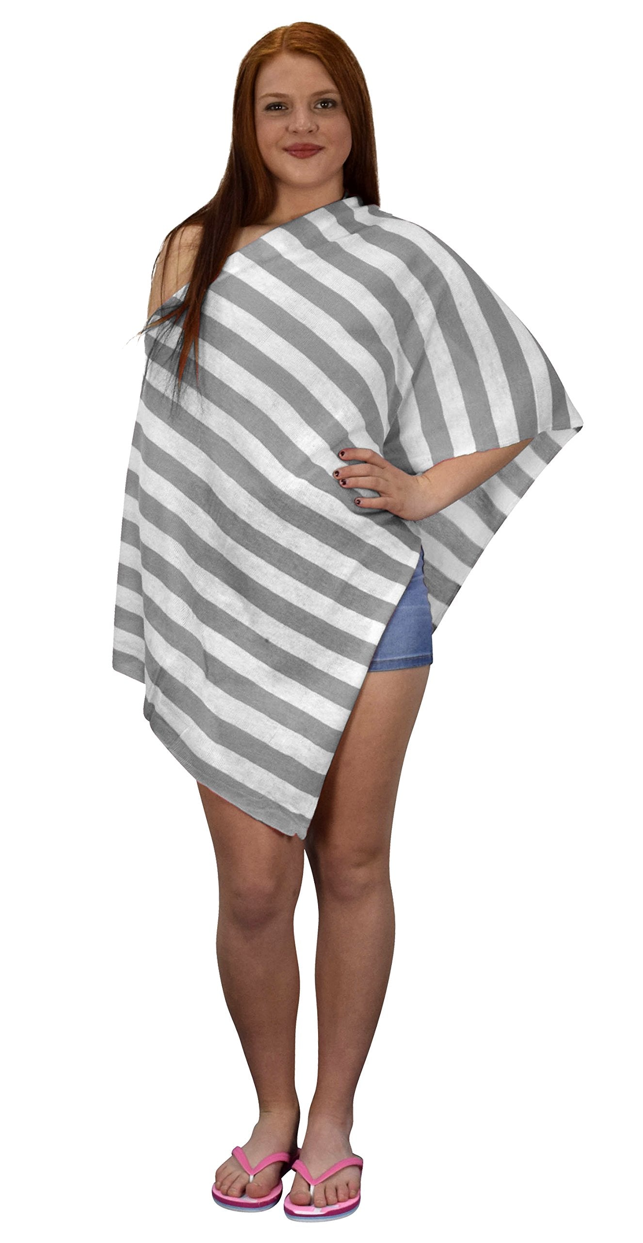 Wholesale Bulk Lot: Womens Boho Striped Knit Poncho Cape Silver Beach Tunic Cover Up for Resellers