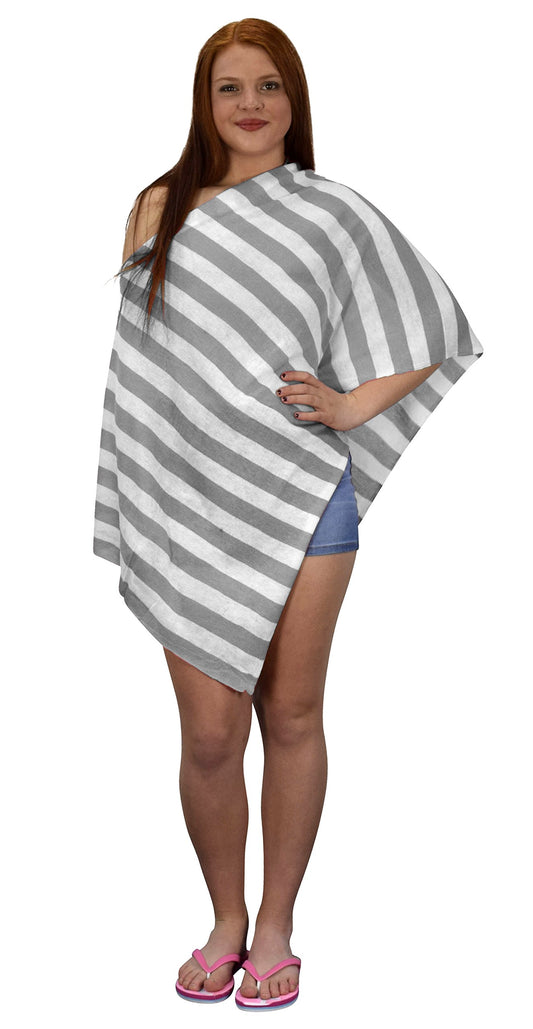 Wholesale Bulk Lot: Womens Boho Striped Knit Poncho Cape Silver Beach Tunic Cover Up for Resellers