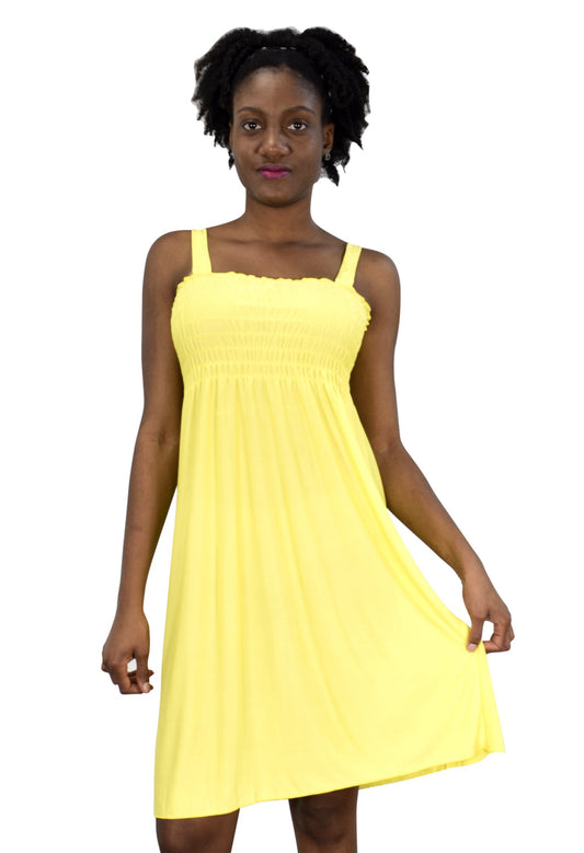 Wholesale Bulk Lot: Women's Exotic Smocked Printed Summer Dress Yellow XL