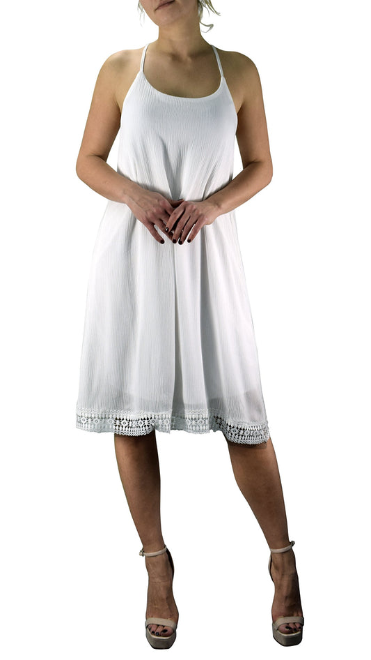Wholesale Bulk Lot: A-Line Scoop Neck Crochet Lace Summer Swing Dress White Large