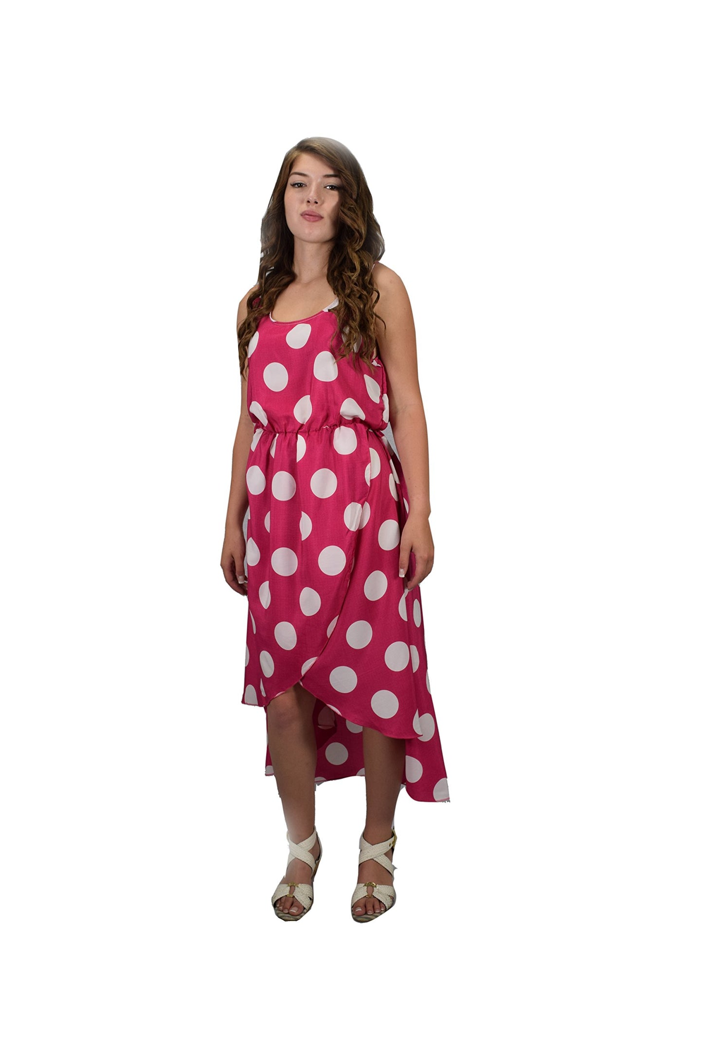 Wholesale Bulk Lot: Fuchsia Tulip Hem Polka Dot High Low Sleeveless Dress Medium