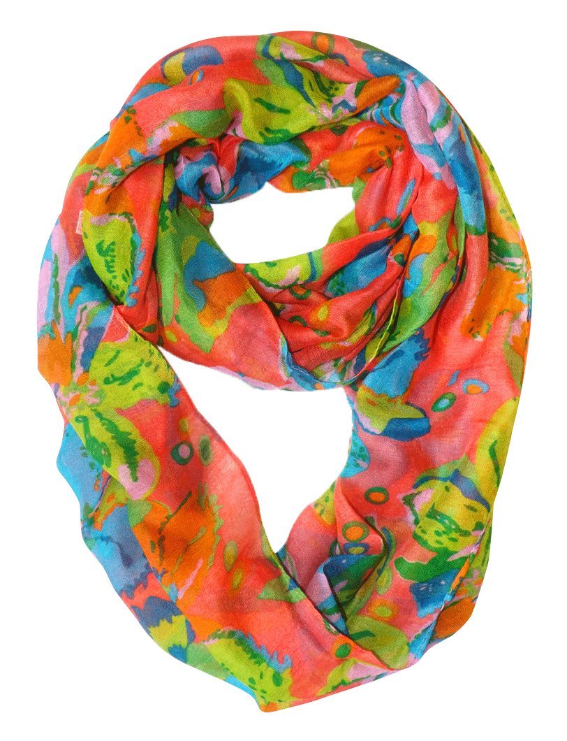 Wholesale Bulk Lot: Red Cherry Blossom Floral Print Infinity Loop Scarf Coral Reseller Pack