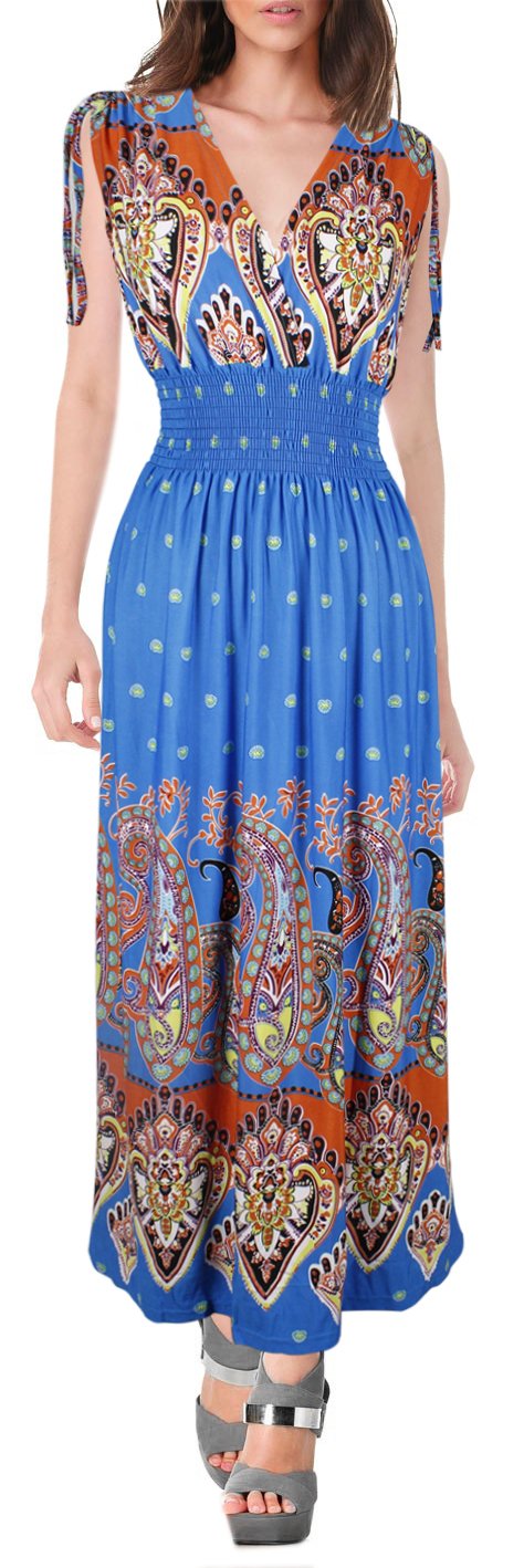 Wholesale Bulk Lot: Women's Floral Boho Tahiti Sleeveless Maxi Dress XL Blue