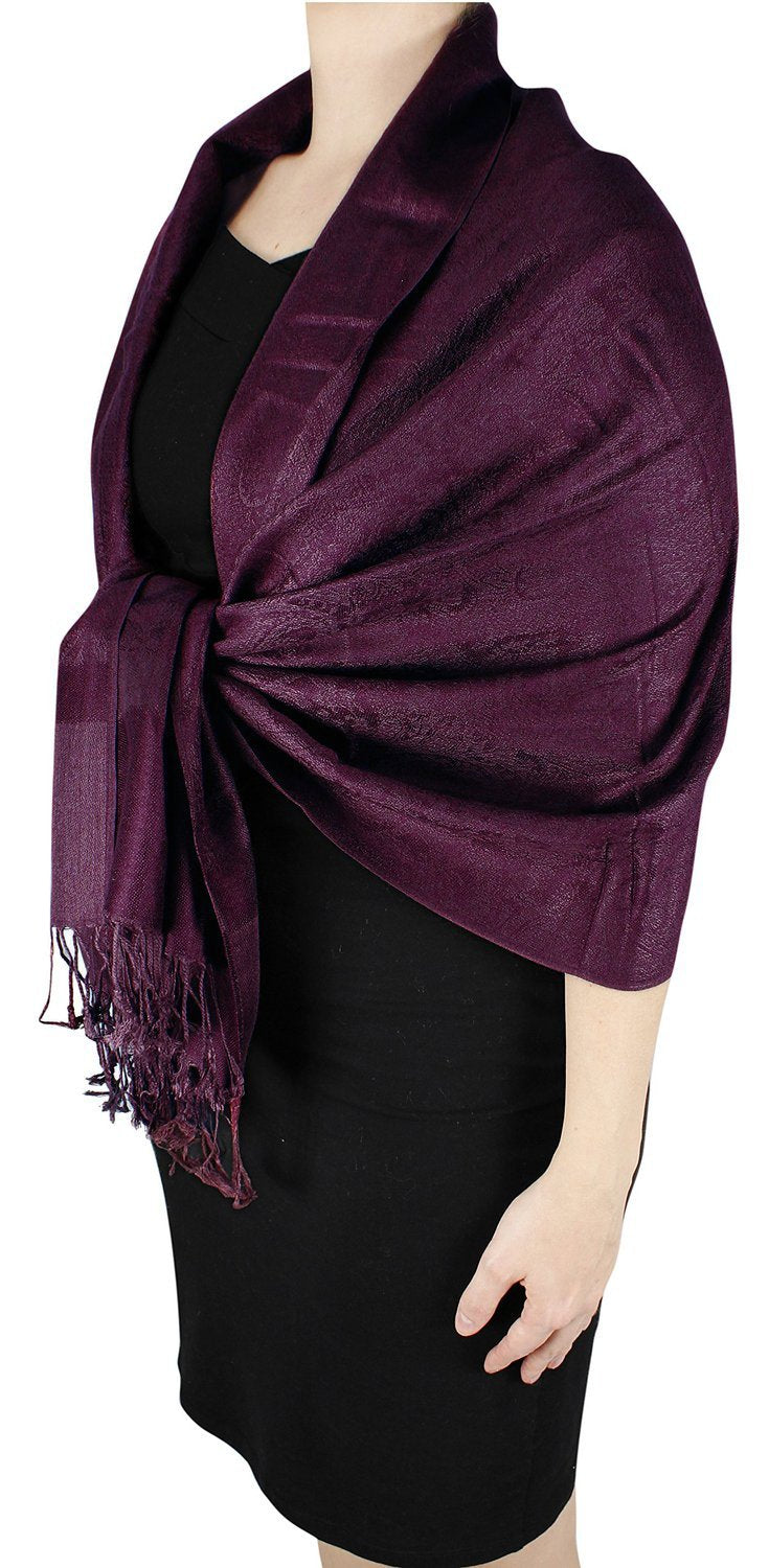 Wholesale Bulk Lot Wine Double Layer Jacquard Paisley Pashmina Shawl Scarf for Resellers