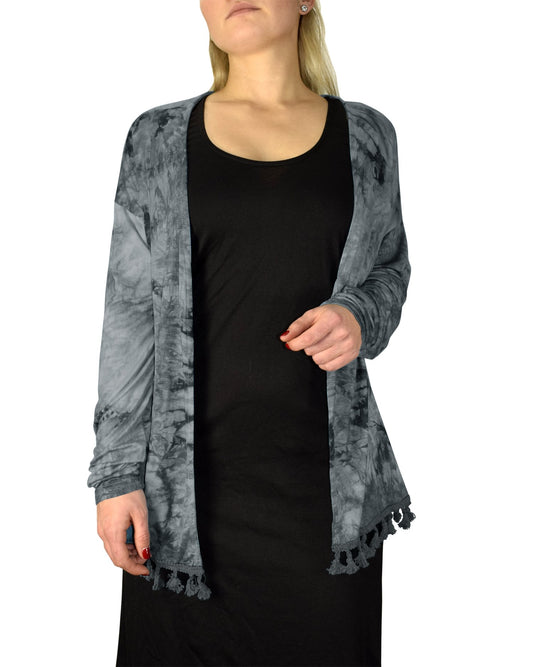 Wholesale Bulk Lot: Tie Dye Asymmetric Hem Open Front Cardigan, Midnight Blue L/XL