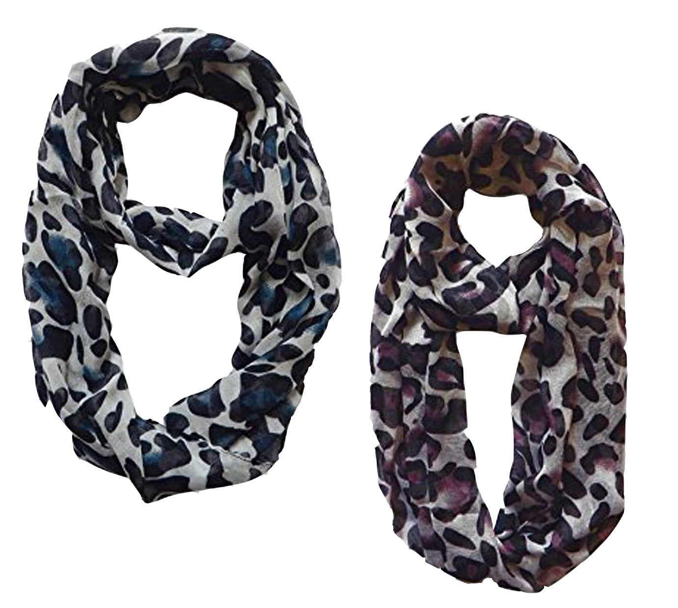 Wholesale Bulk Lot: Women's Retro Two Tone Animal Print Infinity Loop Scarf White Purple Reseller