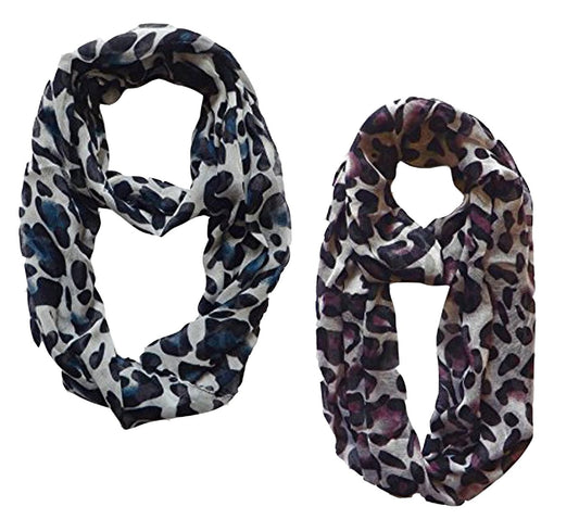 Wholesale Bulk Lot: Women's Retro Two Tone Animal Print Infinity Loop Scarf White Purple Reseller