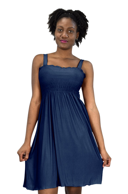 Wholesale Bulk Lot: Women's Exotic Smocked Printed Summer Dress Navy XL