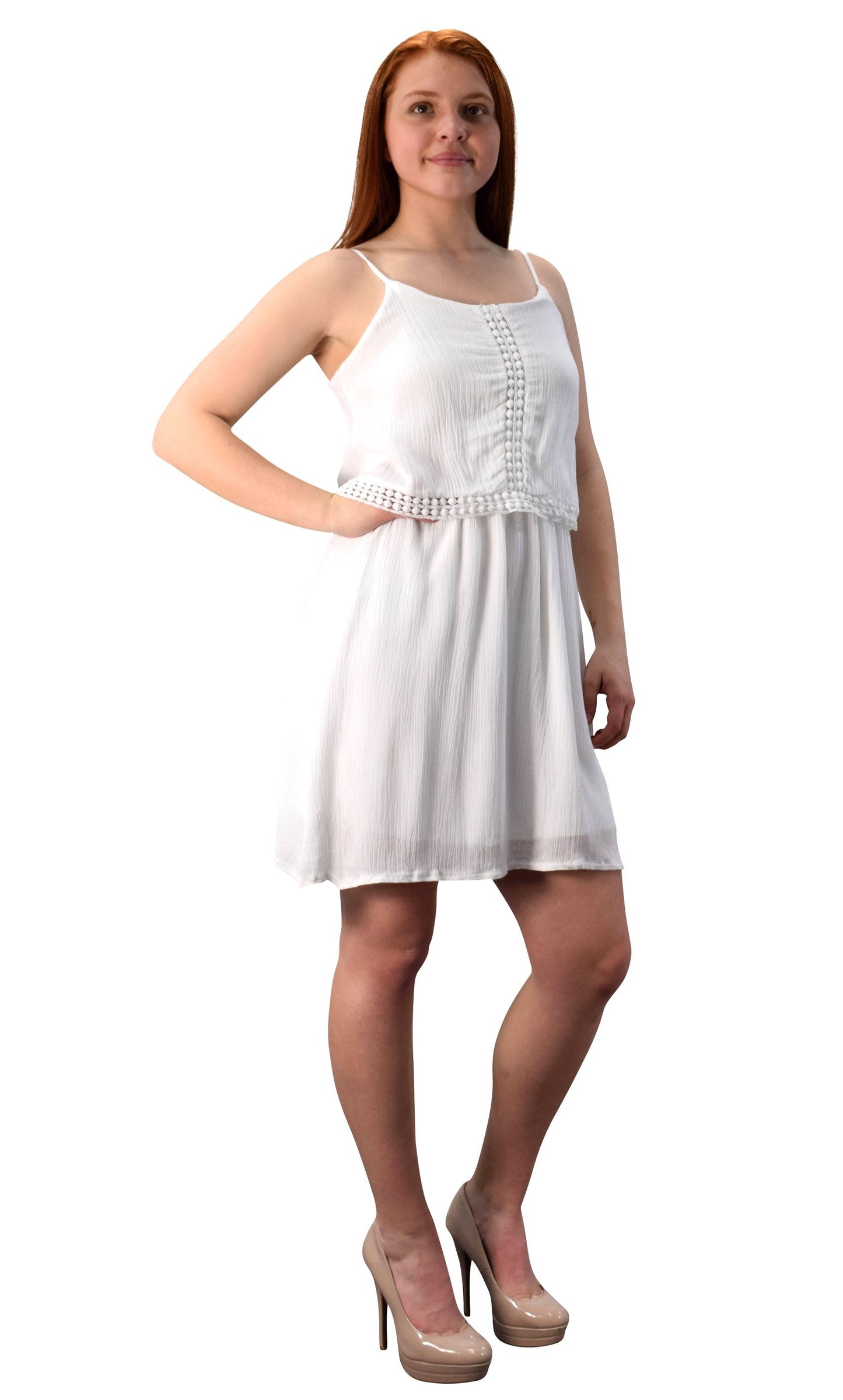 Wholesale Bulk Lot: White Crochet Lining Crepe Cut Out Back Knee Dress Large