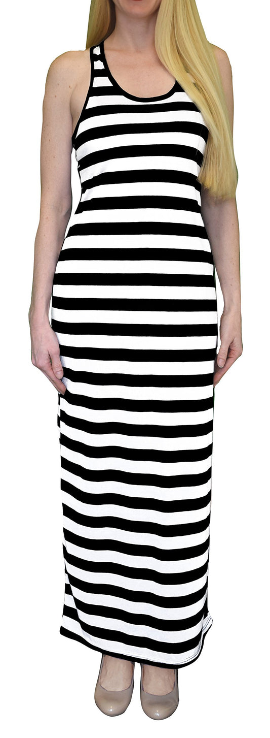 Wholesale Bulk Lot: Striped Racerback Summer Maxi Dress Black White Size Small