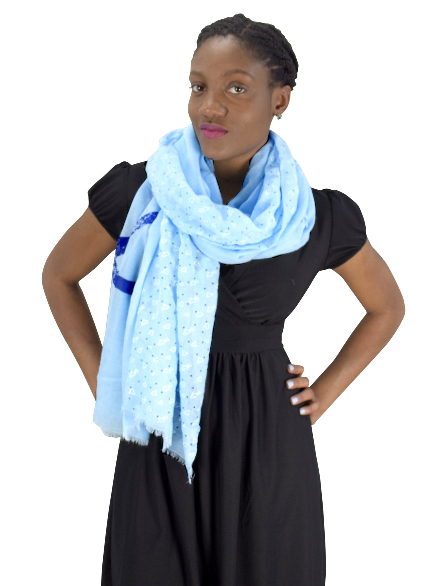 Wholesale Bulk Lot: Nautical Anchor and Heart Print Lightweight Sky Blue Summer Scarf for Resellers