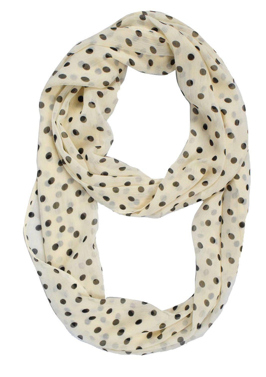 Wholesale Bulk Lot: Lightweight Polka Dot Sheer Cream Infinity Loop Scarf for Resellers