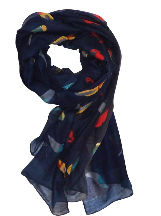 Wholesale Bulk Lot: Navy Blue Graphic Bird Print Lightweight Summer Fall Scarf Reseller Pack
