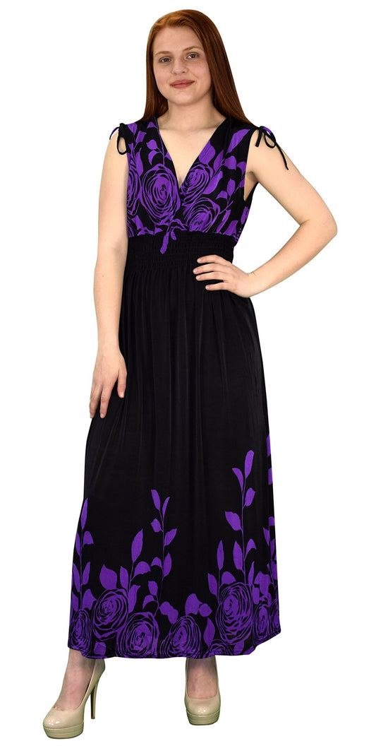 Wholesale Bulk Lot: Gypsy Floral Rose Print Boho Maxi Dress Black Purple Large