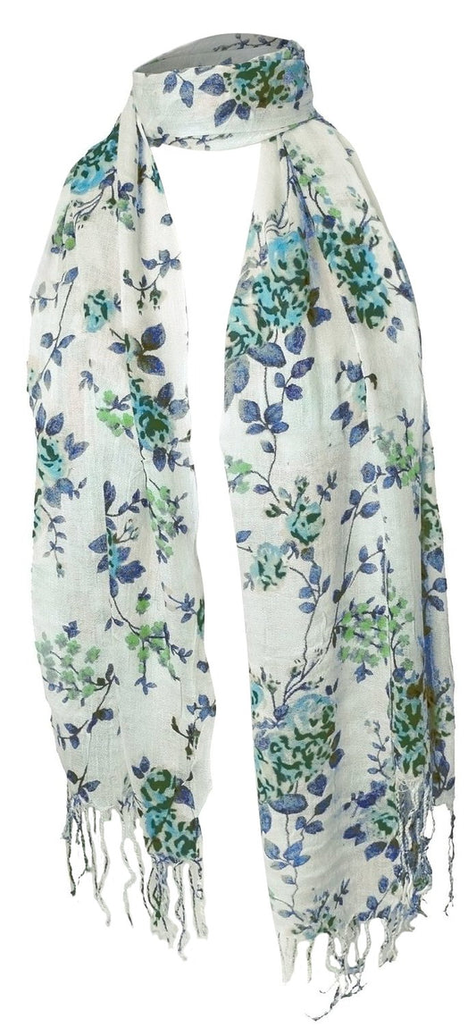 Wholesale Bulk Lot: Vintage Inspired Floral Print Pashmina Scarf in Blue for Resellers