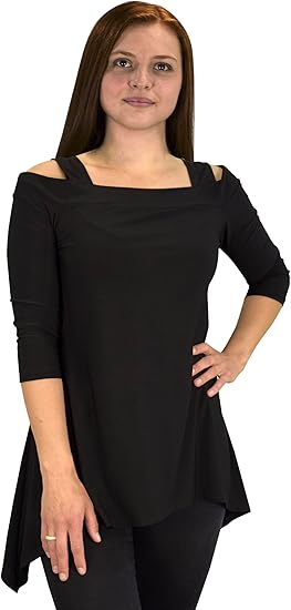 Wholesale Bulk Lot: Women's Cut Out Shoulder 3/4 Sleeve Loose Top Blouse Black M