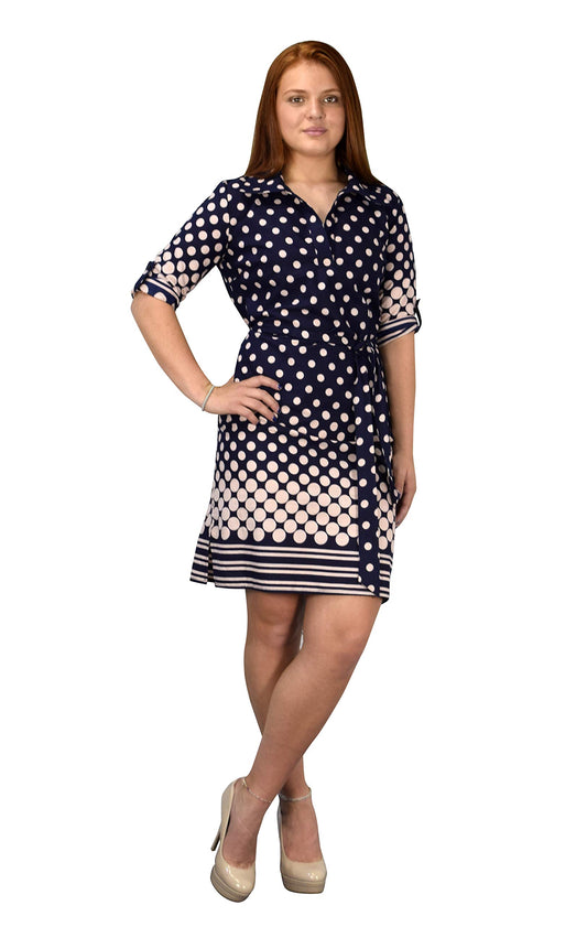 Wholesale Bulk Lot: Women's V Neck Navy Pink Polka Dot Shift Dress, Small