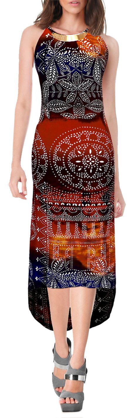 Wholesale Bulk Lot: Metal Halter Neck Tropical Maxi Dress Orange Medium