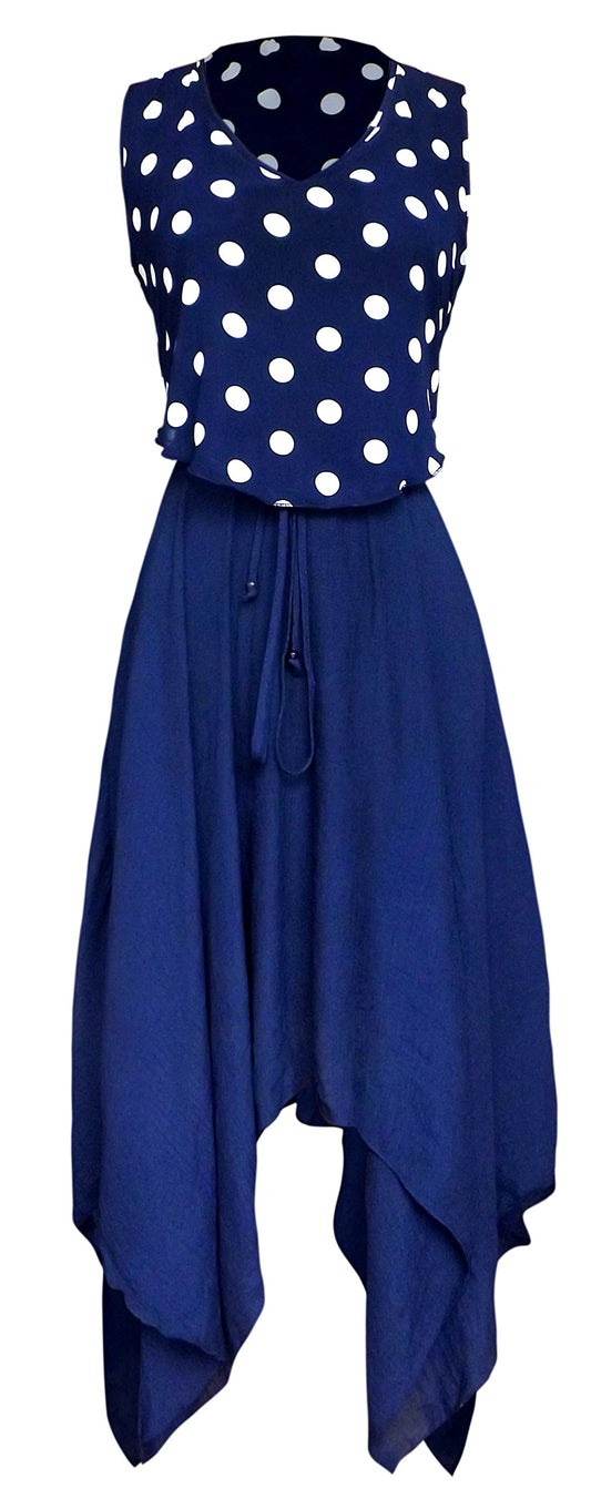 Wholesale Bulk Lot: Navy Polka Dot Asymmetrical Handkerchief Summer Dress Small