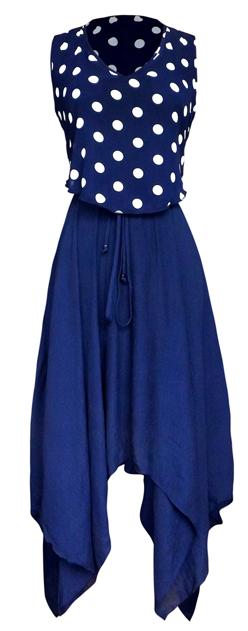Wholesale Bulk Lot: Navy Polka Dot Asymmetrical Handkerchief Summer Dress Large
