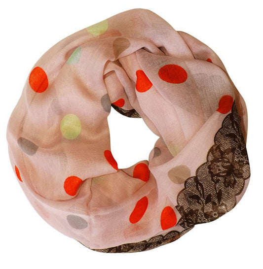 Wholesale Bulk Lot: Polka Dot and Floral Graphic Print Infinity Loop Scarf Pink Reseller Pack