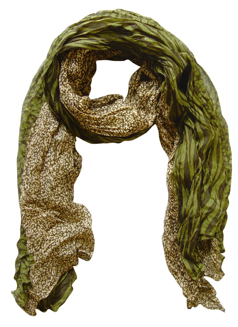 Wholesale Bulk Lot: Retro Zebra Leopard Animal Print Crinkle Scarf Wrap Cream Green for Resellers