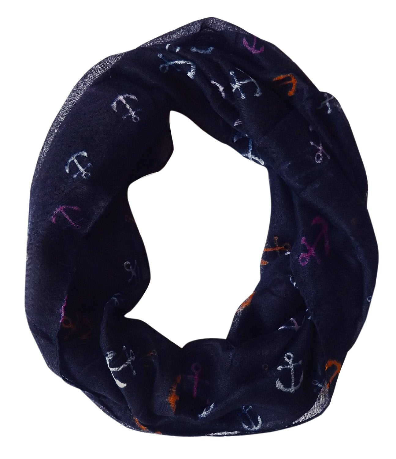 Wholesale Bulk Lot: Nautical Rainbow Anchor Infinity Loop Scarf Navy Blue Reseller Pack