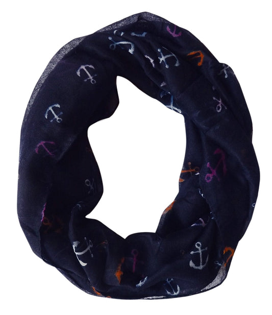 Wholesale Bulk Lot: Nautical Rainbow Anchor Infinity Loop Scarf Navy Blue Reseller Pack