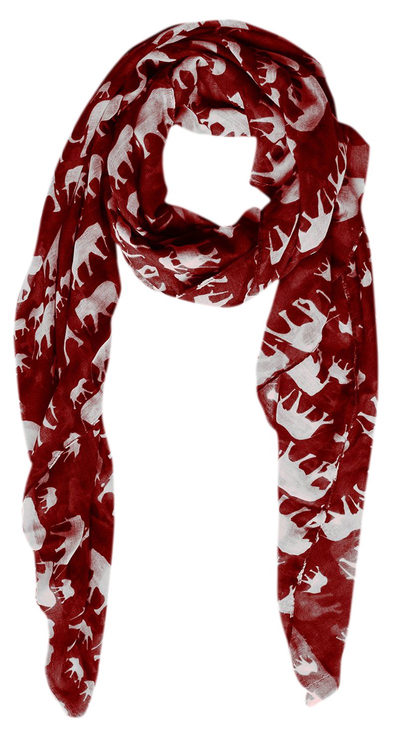 Wholesale Bulk Lot: Lightweight Animal Elephant Print Red Scarf Summer Shawl Wrap for Resellers